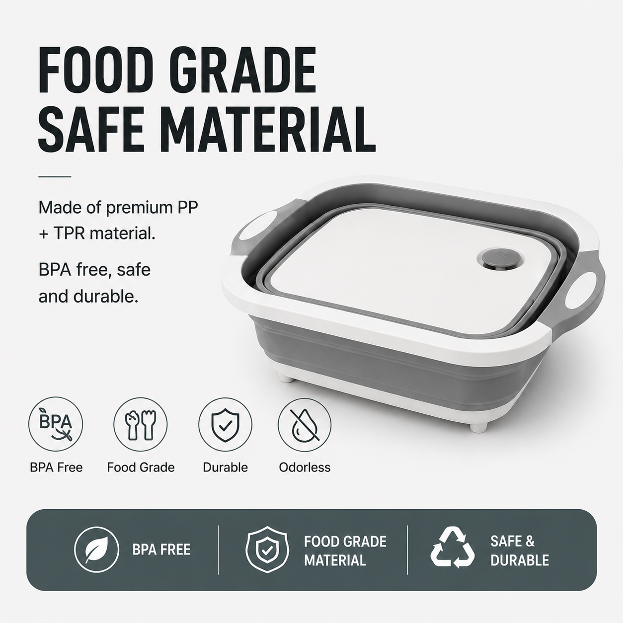 Foldable Plastic Chopping Board – Multipurpose Cutting Board & Vegetable Washing Basket, Space-Saving Kitchen Tool