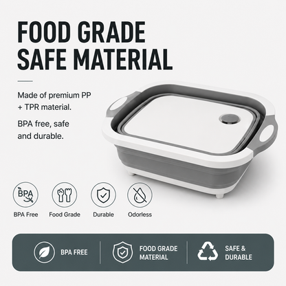 Foldable Plastic Chopping Board – Multipurpose Cutting Board & Vegetable Washing Basket, Space-Saving Kitchen Tool