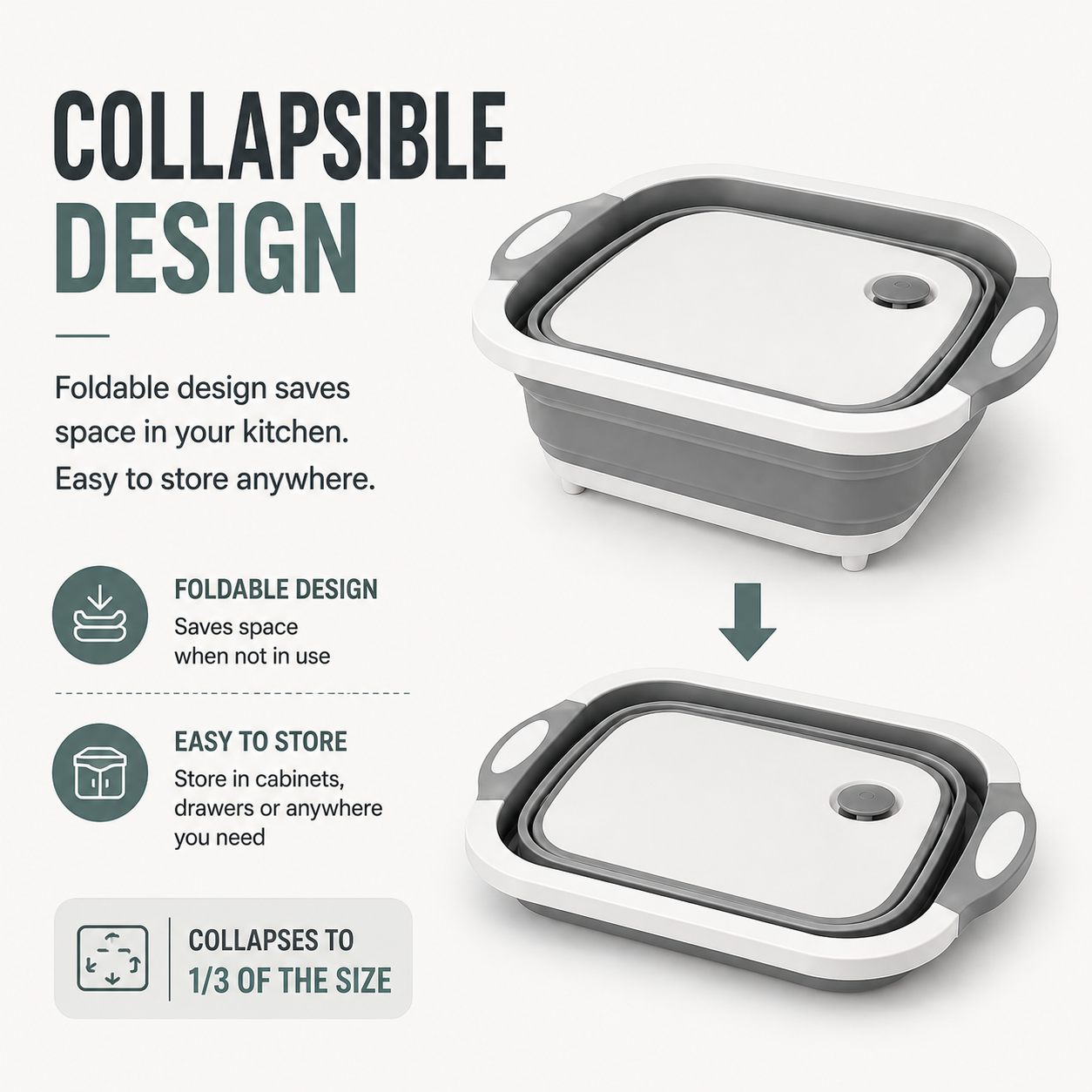 Foldable Plastic Chopping Board – Multipurpose Cutting Board & Vegetable Washing Basket, Space-Saving Kitchen Tool