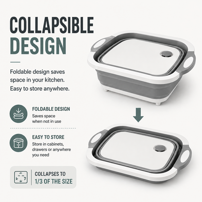 Foldable Plastic Chopping Board – Multipurpose Cutting Board & Vegetable Washing Basket, Space-Saving Kitchen Tool