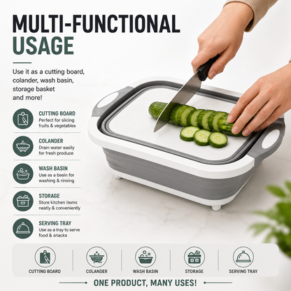 Foldable Plastic Chopping Board – Multipurpose Cutting Board & Vegetable Washing Basket, Space-Saving Kitchen Tool