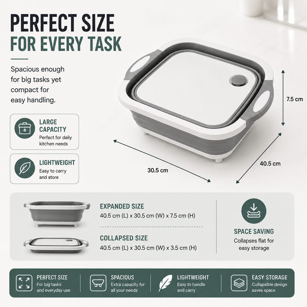 Foldable Plastic Chopping Board – Multipurpose Cutting Board & Vegetable Washing Basket, Space-Saving Kitchen Tool
