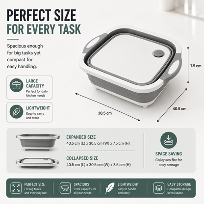Foldable Plastic Chopping Board – Multipurpose Cutting Board & Vegetable Washing Basket, Space-Saving Kitchen Tool