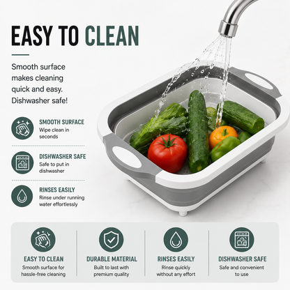 Foldable Plastic Chopping Board – Multipurpose Cutting Board & Vegetable Washing Basket, Space-Saving Kitchen Tool