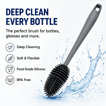 Silicone Bottle Cleaning Brush with Long Handle – Multipurpose Bottle Cleaner for Baby Bottles, Water Bottles, Vases & Glass Containers