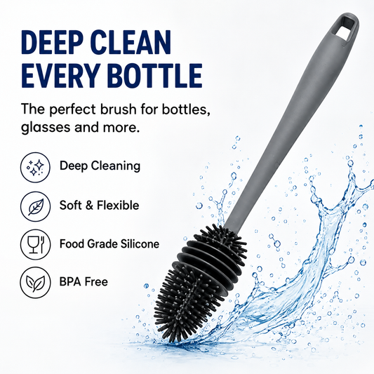 Silicone Bottle Cleaning Brush with Long Handle – Multipurpose Bottle Cleaner for Baby Bottles, Water Bottles, Vases & Glass Containers