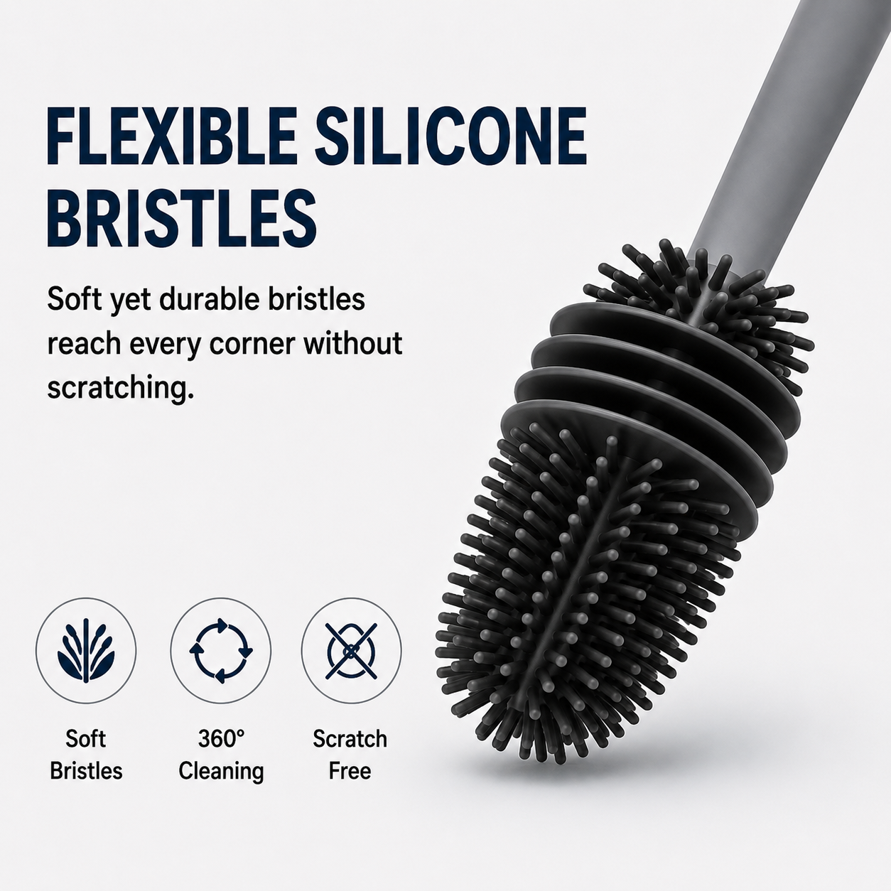 Silicone Bottle Cleaning Brush with Long Handle – Multipurpose Bottle Cleaner for Baby Bottles, Water Bottles, Vases & Glass Containers