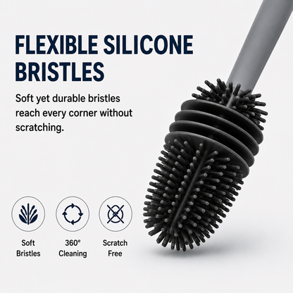 Silicone Bottle Cleaning Brush with Long Handle – Multipurpose Bottle Cleaner for Baby Bottles, Water Bottles, Vases & Glass Containers