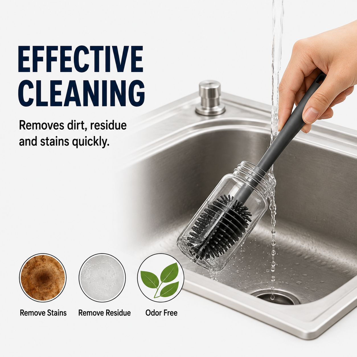 Silicone Bottle Cleaning Brush with Long Handle – Multipurpose Bottle Cleaner for Baby Bottles, Water Bottles, Vases & Glass Containers