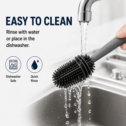 Silicone Bottle Cleaning Brush with Long Handle – Multipurpose Bottle Cleaner for Baby Bottles, Water Bottles, Vases & Glass Containers