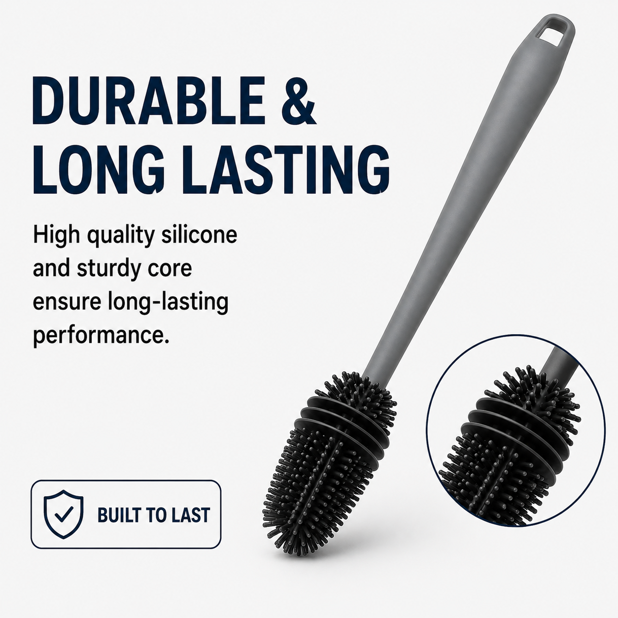Silicone Bottle Cleaning Brush with Long Handle – Multipurpose Bottle Cleaner for Baby Bottles, Water Bottles, Vases & Glass Containers