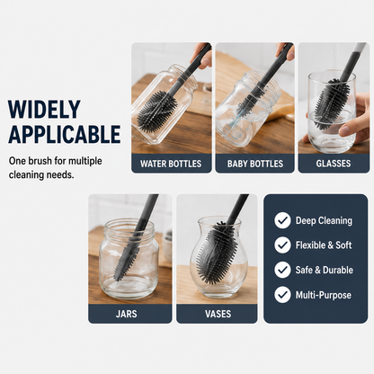 Silicone Bottle Cleaning Brush with Long Handle – Multipurpose Bottle Cleaner for Baby Bottles, Water Bottles, Vases & Glass Containers