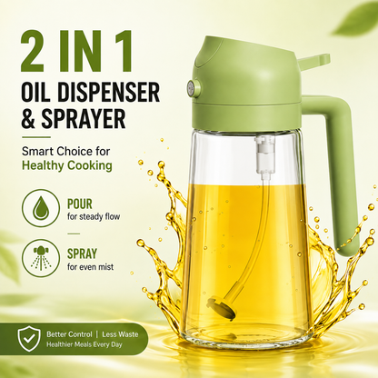 580ml Glass Oil Sprayer & Dispenser Bottle – Refillable Cooking Oil Spray for Kitchen Use
