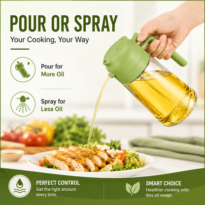 580ml Glass Oil Sprayer & Dispenser Bottle – Refillable Cooking Oil Spray for Kitchen Use