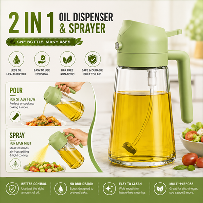580ml Glass Oil Sprayer & Dispenser Bottle – Refillable Cooking Oil Spray for Kitchen Use